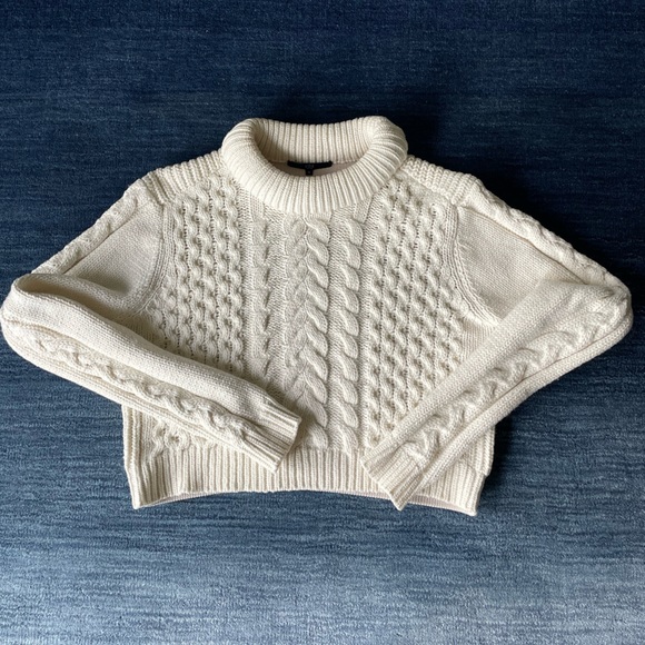 Tibi Cropped Cable Knit Sweater Women’s Medium Mock Neck Mixed Wool Blend - Picture 5 of 11